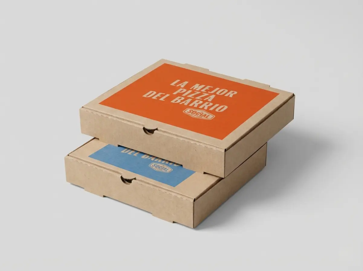 Caja de cartón corrugado para pizza kraft - Alba Polietilenos