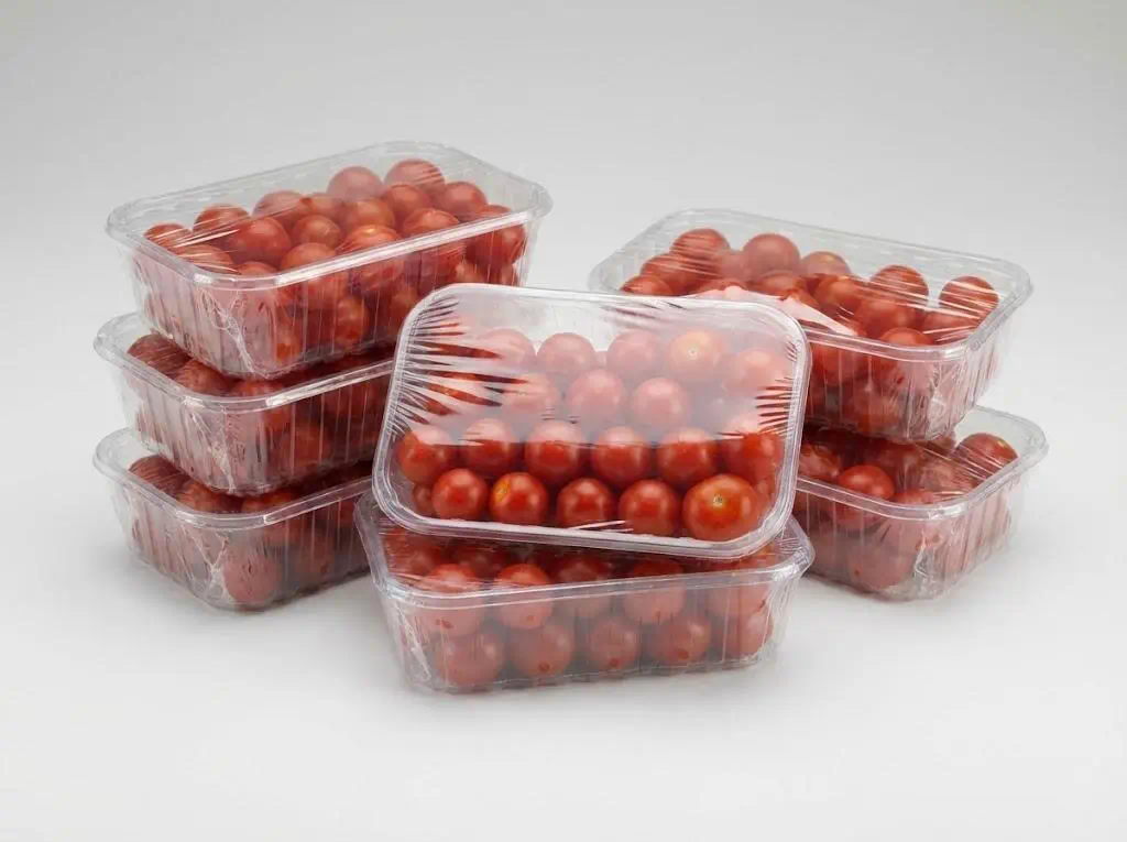 Bandeja plástica transparente para alimentos