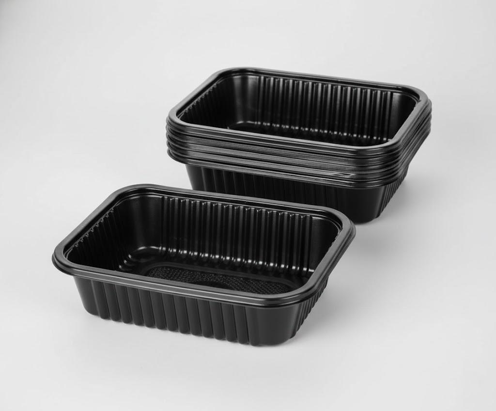 Bandeja plástica negra para sushi o comidas preparadas